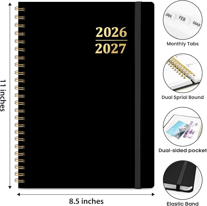 8.5" x 11" Academic Planner 2026-2027, Weekly & Monthly Calendar Planner Book, July 2026 – June 2027, Large Hardcover Organizer with Tabs, Perfect for Teachers, Students, Women & Men – A4, Black