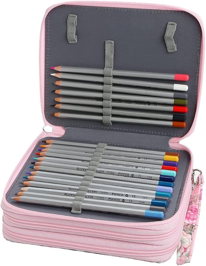 72 Slots Pencil Case Organizer w/Removal Handle Strap | 3-Layer Zipped Pencils Box Large for Colored Pencils Watercolor Pencils for Office and Travel for Artist