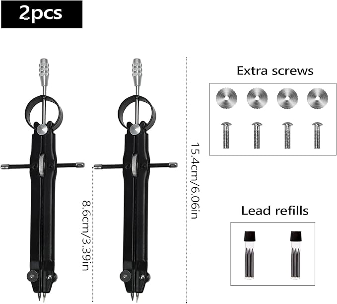 Compass for Geometry, Metal Compass with Extra Refills Compass Drawing Tool for Students Drafting Compass Back to School Supplies (Black 2pcs)
