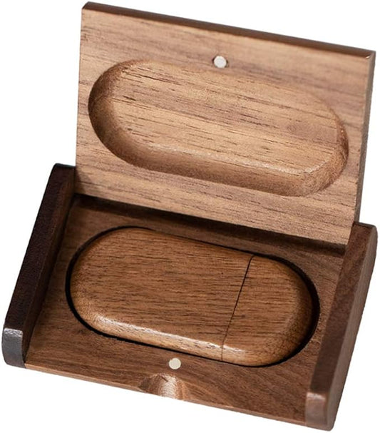 32GB USB3.0 Wood Flash Drive Box, FEWINA Oval Wooden USB Drive 32G USB 3.0 Super-Speed Thumb Drive Jump Drive Ideal Gift for Birthday/Anniversary/Wedding/Photographer(Walnut)