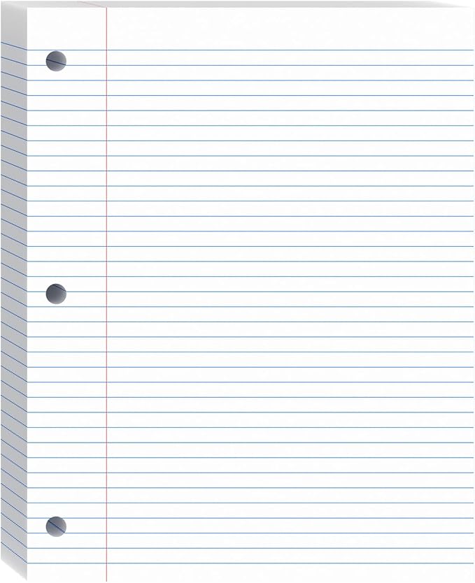 Loose Leaf Paper, 8x10.5 College Ruled, Notebook Paper for 3 Ring Binders, White Binder Notebook, 3 Hole Punch Paper, 100 Sheets/pack, 1 Pack