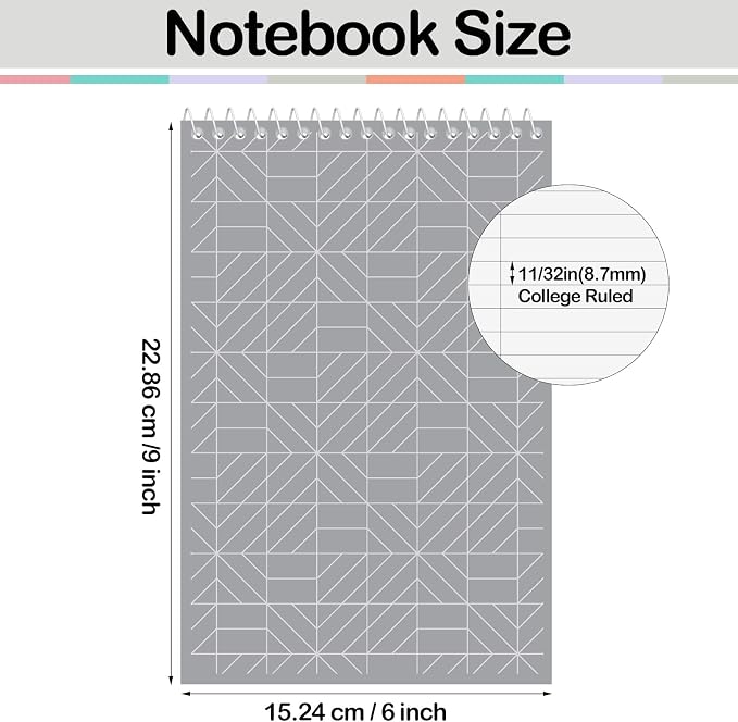 Lincia Top Spiral Steno Pads 6'' x 9'' Gregg Rule Inner Paper Steno Books Notebook Writing Pad for Note Taking in Office, University, College, Work(Colorful,10 Pcs)