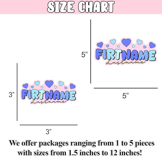 Custom First Name and Last Name Heart Sticker Personalized Text Decal Waterproof Removable Trendy Gift for Women, Men Laptop, Phone Water Bottle Tumbler Notebook Car Helmet