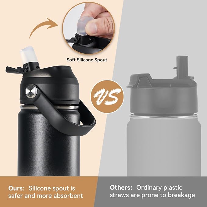 Fijinhom 24oz Insulated Stainless Steel Water Bottle, Wide Mouth Double Wall Vacuum, Silicone Straw, Sweat & Leak Proof, BPA Free Insulated Water Flask for Travel, Keep Cold 24h Hot 12h, Grey