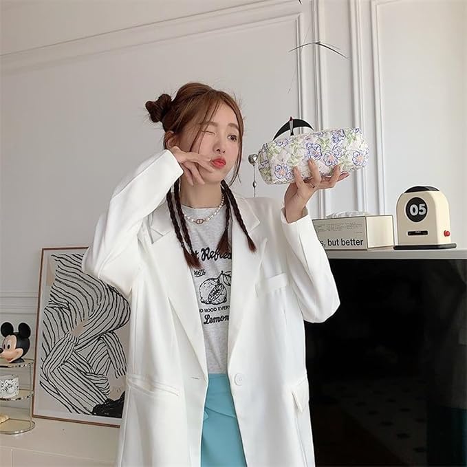 Pencil Case Office College School Storage Bag Pouch Holder Box Organizer Makeup Pouch Cosmetic Bag Aesthetic Cute Pen Case for Girls Boys Kids (Purple flower)