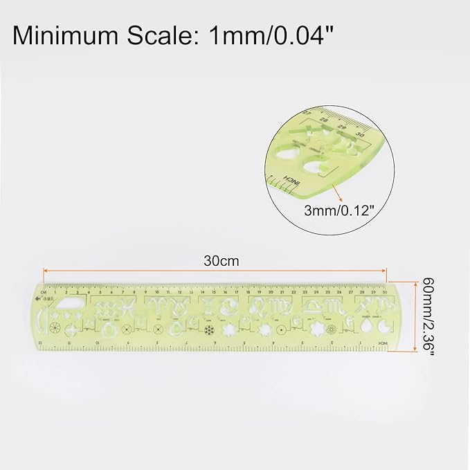 HARFINGTON Unbreakable Flexible Rulers 30cm/12 Double Scale Shatterproof Folding Plastic Ruler for Classrooms Home Office, Light Green