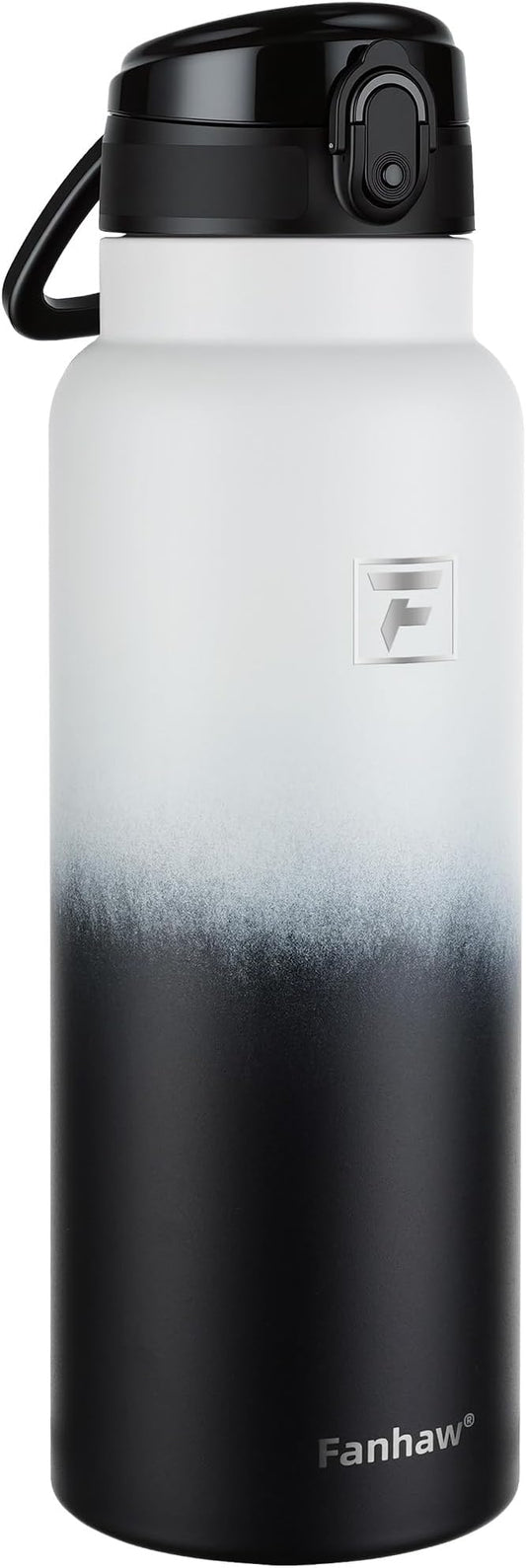 Fanhaw 40 Oz Insulated Stainless Steel Water Bottle with Chug Lid – Wide Mouth, Leak-Proof, BPA-Free – Ideal for Kids, Adults, Sports, Gym, and Outdoor Use (White Black)