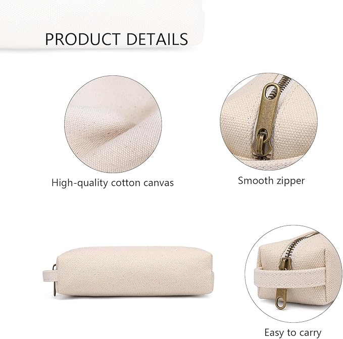 Pencil Case Soft Cotton Canvas Pencil Pouch Bag for Easy Carry Stylish and Durable for Pens and Pencils (Beige)