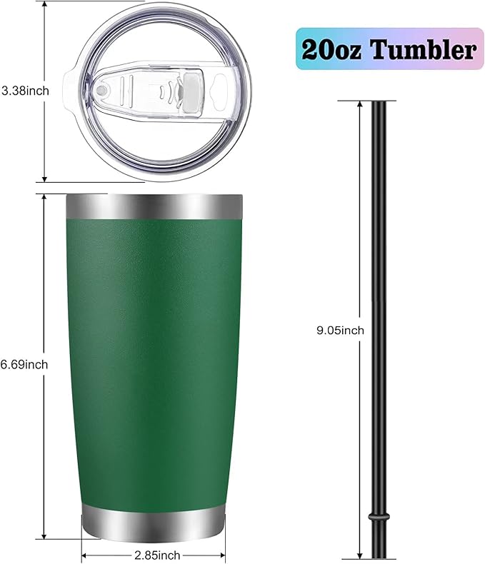 VEGOND 20oz Tumbler with Lid and Straw Stainless Steel Tumbler Cup Bulk Vacuum Insulated Double Wall Travel Coffee Mug Powder Coated Coffee Cup, Dark Green, 12 Pack