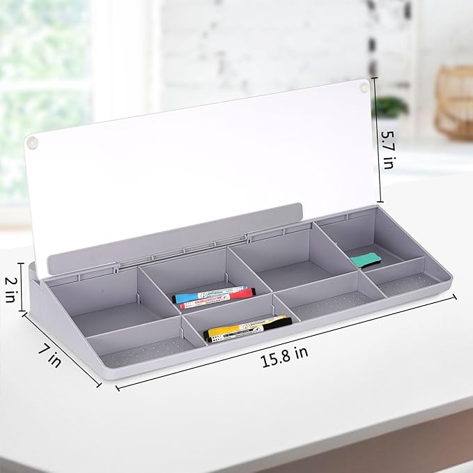 DOLLAR BOSS Glass Desk Whiteboard Small Dry Erase Board Desktop White Board with Storage Drawer Computer Keyboard Stand Desk Organizer Office Accessories School Supplies with 4 Markers 1 Eraser, Grey