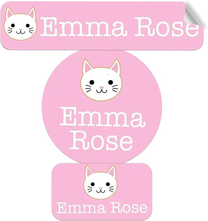 Label Daddy Personalized Name Labels for School, Cat Design | Waterproof Name Tags for Kids, Washable Custom Daycare Labels, Clothing, Lunch Boxes, Water Bottles and More, 128 Ct & 256 Ct