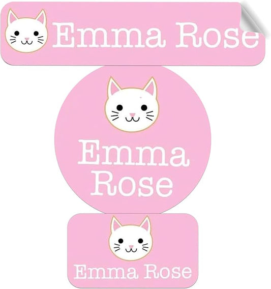 Label Daddy Personalized Name Labels for School, Cat Design | Waterproof Name Tags for Kids, Washable Custom Daycare Labels, Clothing, Lunch Boxes, Water Bottles and More, 128 Ct & 256 Ct