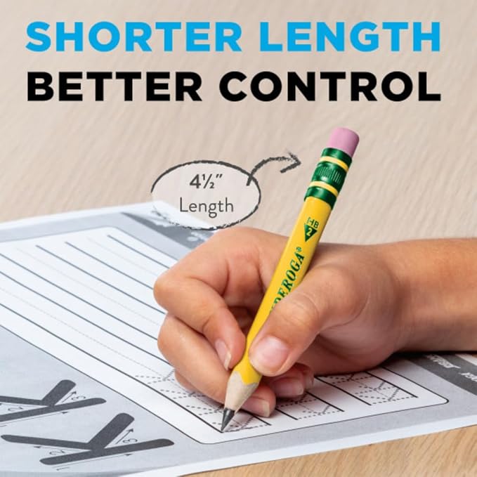Ticonderoga My First Half-Size Wooden Pencils, Large Triangle-Barrel Pre-Sharpened #2 (HB) Short 4.5" Yellow Pencils with Erasers, Yellow, 12/Pack, Case of 72 Packs