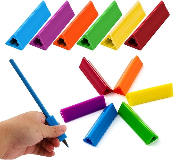 12PCS Triangle Pencil Grips for Kids Handwriting, Ergonomic Pencil Gripper for Toddlers & Preschoolers, Writing Posture Correction Aid, Universal for Righties & Lefties, 6 Assorted Colors