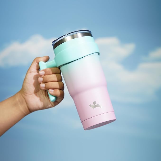 Konokyo 20 oz Tumbler with Handle and 2 Straw 2 Lid, Insulated Water Bottle Stainless Steel Vacuum Cup Reusable Travel Mug,Gum