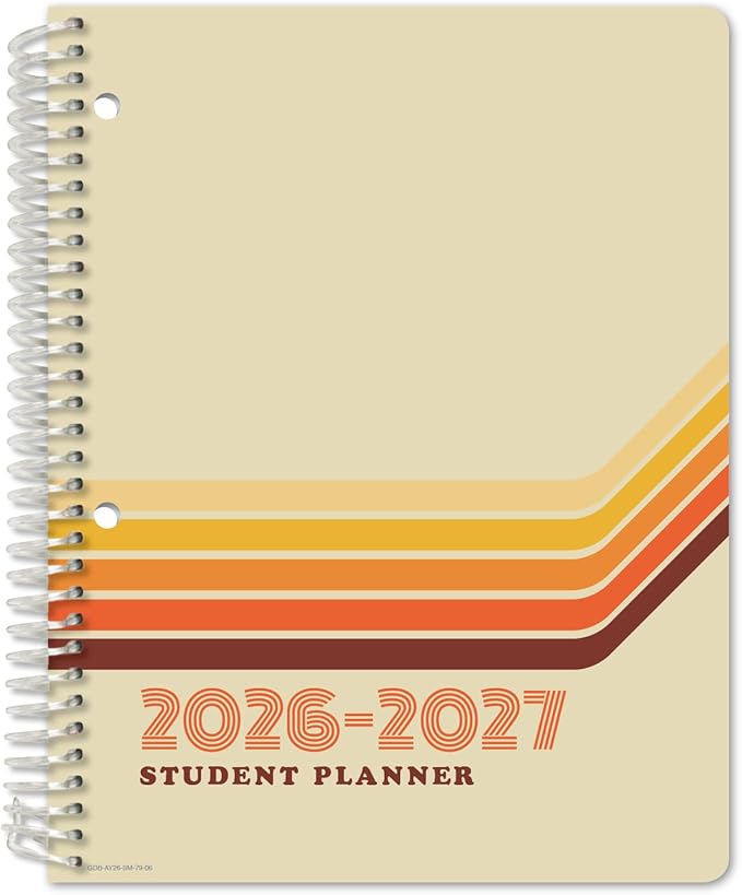 Global Datebooks 2026-2027 Middle & High School Student Planner 7" x 9" - Dated Weekly & Monthly Academic Planner w/Ruler/Bookmark & Stickers, Ideal for Homework, Matrix Style, Retro