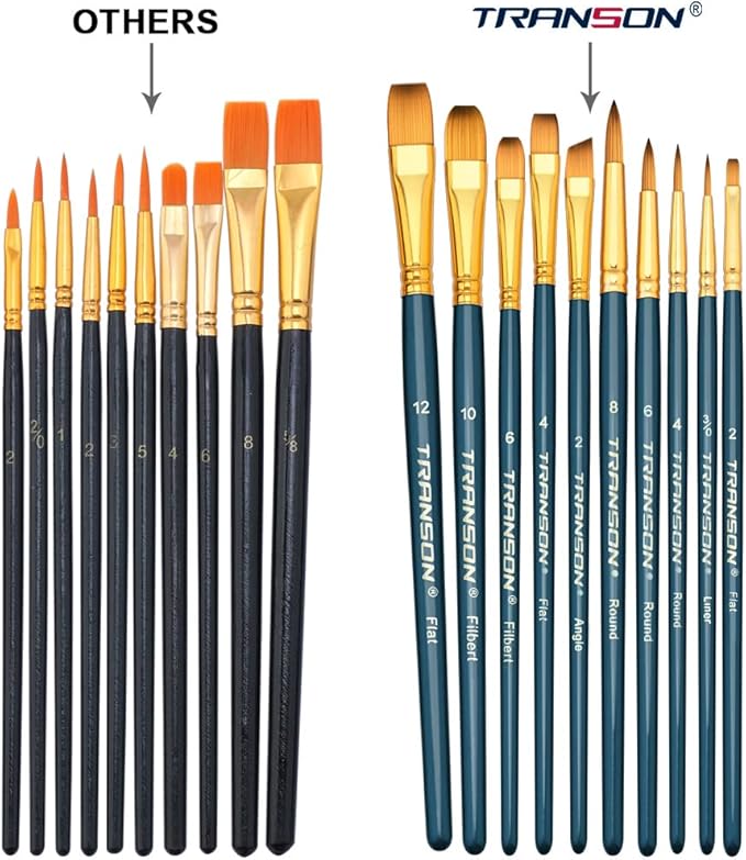 Transon 20pcs Bulk Artist Painting Brush Set for Acrylic Watercolor Gouache Hobby Craft Face Rock Painting Green Black