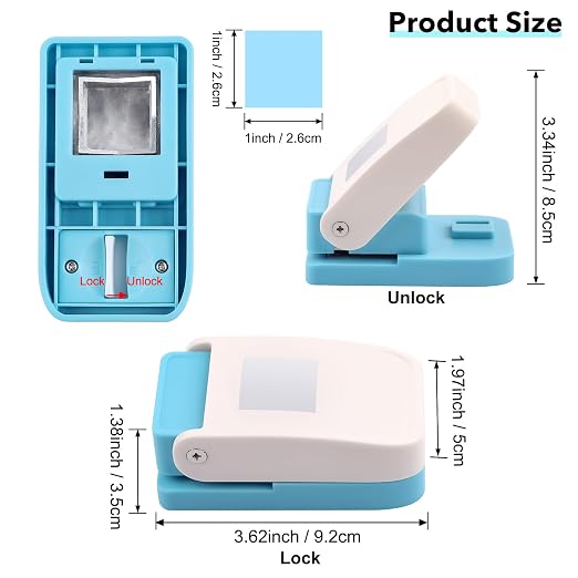 Square Hole Punch, 1 inch Square Punch, Stamp Puncher, Postage Stamp Cutter Hole Puncher, Lever Paper Punches for Crafting Card Making Scrapbook Supplies, DIY Projects, Scrapbooking Cutting Tools