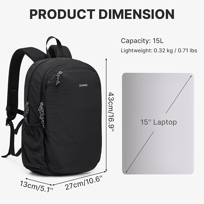 G4Free 15L Hiking Backpack Lightweight Small Daypack for Women Men | Padded Back&Strap, with Chest Strap, for Travel Outdoor Campus, Orange