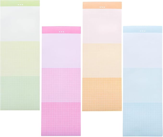4 Pack Long Narrow Notepads - Memo Pads for Notes | 50 Sheets Each, No-Adhesive Sticky Notes Alternative for Daily Planning & Lists (Gradient Color, Grid)