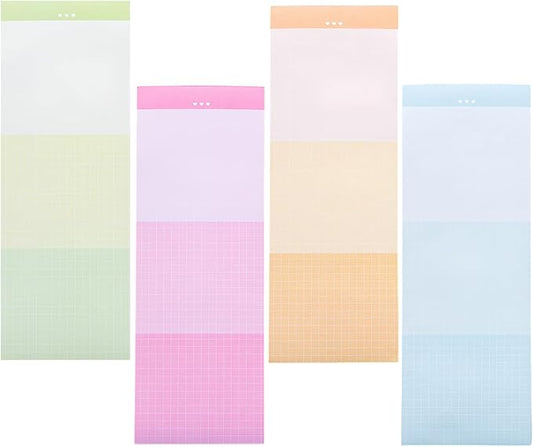4 Pack Long Narrow Notepads - Memo Pads for Notes | 50 Sheets Each, No-Adhesive Sticky Notes Alternative for Daily Planning & Lists (Gradient Color, Grid)