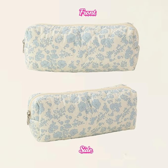 Cute Mini Quilted Makeup Bag for Women Travel Cosmetic Bags Lightweight Coquette Aesthetic Floral Toiletry Organizer Case (Floral#06)