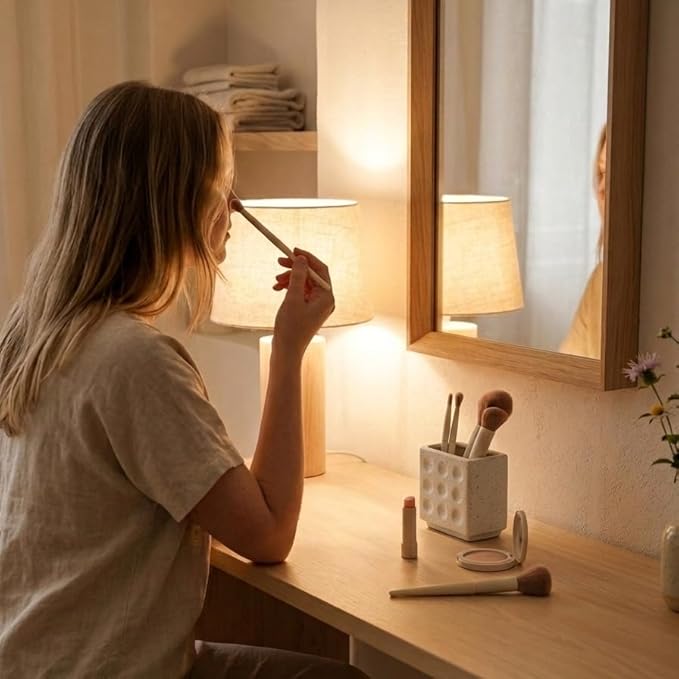 Abstract Square Face Pen Holder, Modern and Minimalistic Desk Accessories (Matte Crème)