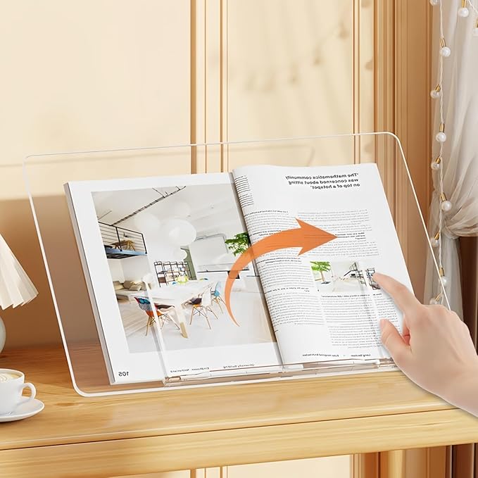 Acrylic Book Stand for Reading, Adjustable Book Holder & Tablet Stand, Portable Page Holder for Cookbooks, Textbooks, Notebooks, Recipes (M (9.4 * 13.4 inch))