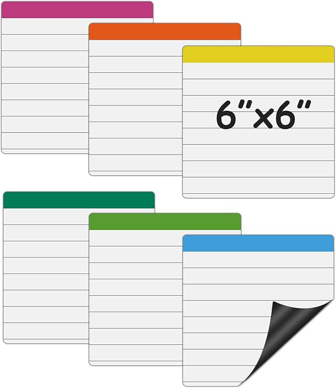 Dry Erase White Magnetic Sheets with Ruled Lined,Small Flexible Magnet Square 6X6,Teacher Must Haves to Help Students Form A Good Handwriting in Kindergarten Classroom,6 Pieces