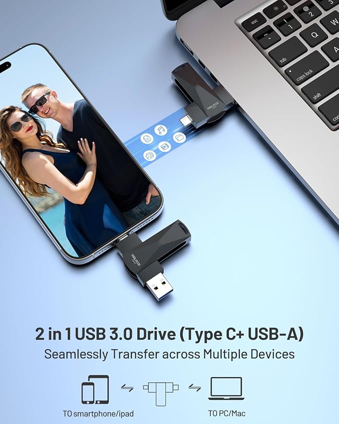 ABLAZE 128GB USB C Flash Drive, Dual USB 3.0+Type C Flash Drive Compatible with iPhone 16/15,Android Smartphone,Computer,Tablet Mac Laptop (Dark Grey)
