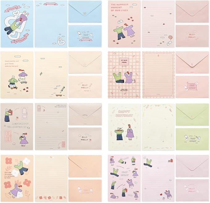Monolike Olly Molly Letter Paper and Envelopes Set - 8Type, 32 Letter Paper + 16 Envelopes