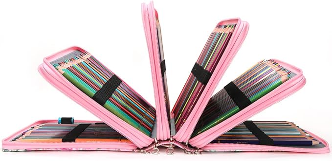 Vomgomfom 252 Slots Pencil Bag, 5-Layer Zipper Art Supply Organizer, PU Leather Portable Colored Pencil Case with Handle for 252 Watercolor Pens, Gel Pens (Pink Rose)