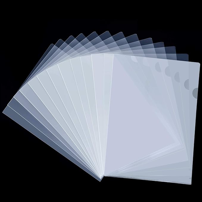 WOT I 48 Pack Plastic Clear Document Folders - L-Type Folders Copy Safe Project Pockets, for A4/ Letter Size Sheets, Transparent Color