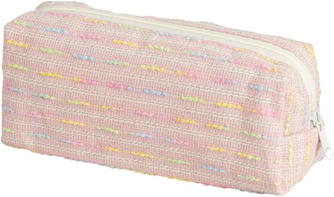 Pencil Case Pouch, Cute cartoon strawberry cake pencil case with versatile colorful lines and large capacity storage bag(Pink Square)