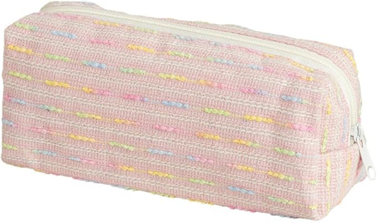 Pencil Case Pouch, Cute cartoon strawberry cake pencil case with versatile colorful lines and large capacity storage bag(Pink Square)
