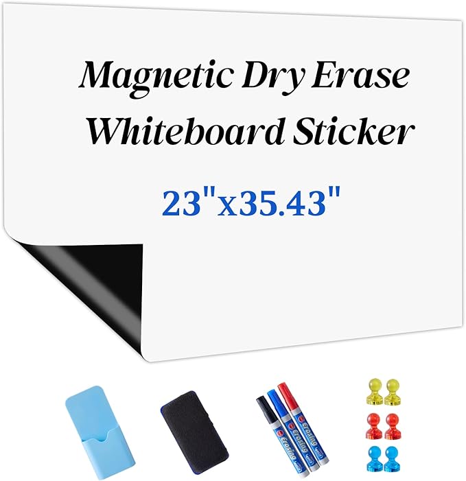 Magnetic Whiteboard Contact Paper Adhesive 23" x 35.43", Dry Erase White Board for Wall, White Board Sticker Easy to Write and Clean Magnet Board for Classroom Office Home