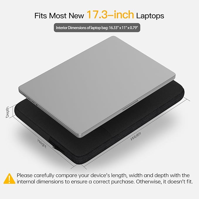 17.3 inch Laptop Sleeve Case for HP 17 inch Laptop/Envy 17 / Pavilion 17, ASUS Vivobook 17, Acer Aspire 17, Dell Inspiron 17, Lenovo Ideapad 17, Water-Resistant Computer Bag with Accessory Pocket