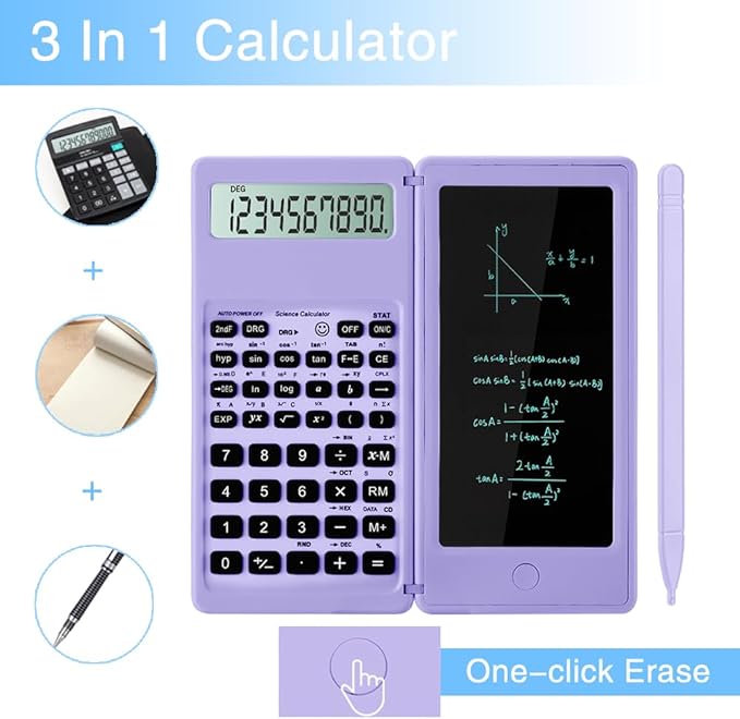 IPepul Scientific Calculators for Students, 10-Digit Large Screen, Math Calculator with Notepad, Classroom Must Haves for Middle High School Supplies & College(Purple)