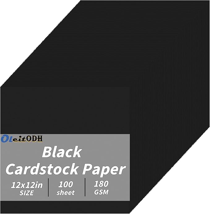 Black Cardstock Bulk 100 sheets, 12” x 12” Cardstock Construction Paper,180 GSM/62lb Card Stock Printer Christmas Paper for Scrapbooking Diy Crafts Card Making