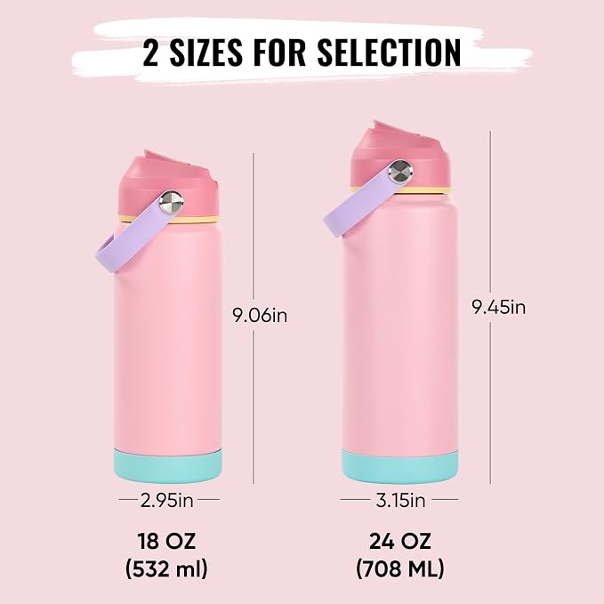Fijinhom 18oz Insulated Stainless Steel Water Bottle, Wide Mouth Double Wall Vacuum, Silicone Straw, Sweat & Leak Proof, BPA Free Insulated Water Flask for Travel, Keep Cold 24h Hot 12h, Cherry