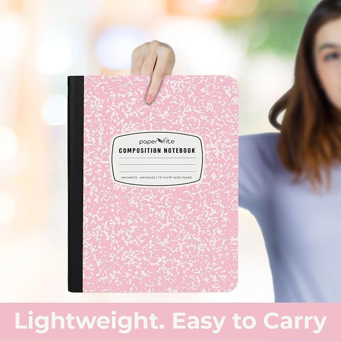 Assorted Marble Composition Notebook Wide Ruled (9.75x7.5 in), 100 Sheets | 200 Pages | For School, Office, Students, Teachers (1, Light Pink)
