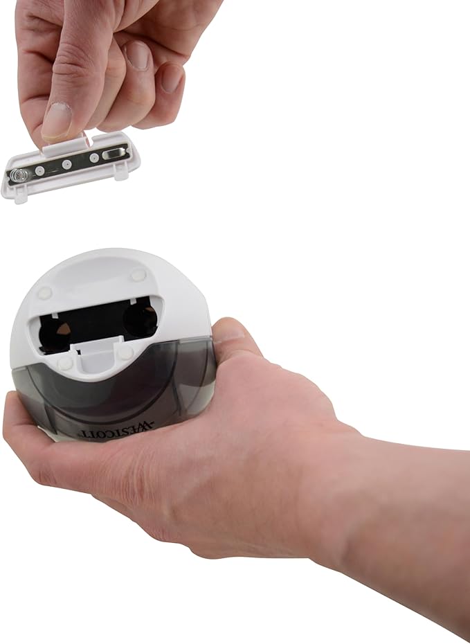 Westcott iPoint Eclipse Battery Pencil Sharpener, Unique Two-Blade Technology, EZ-View Reservoir, Requires 4 AA Batteries, White, for Home, Small Office, Classroom, Back to School, School Supplies