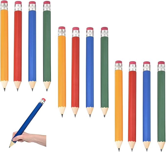Zugar Land Giant Pencil 15" (4 Colors Available: Orange, Yellow, Blue and Green) Real Wood. Already Sharpened. Large Wooden Jumbo Pencils with Pink Top Erasers (24 Pack in Display Box)