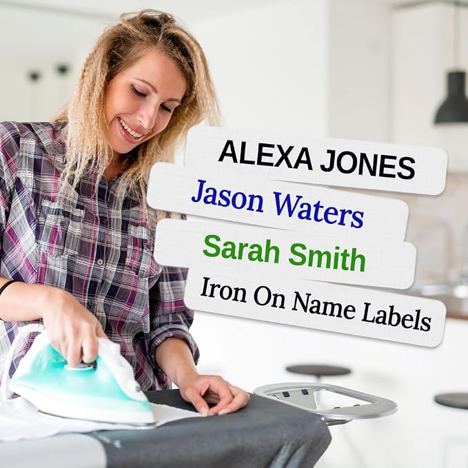 150 pc Iron On Name Tags for Clothing, 2" x 3/8", Washable, PreCut | Available in Black, Red, Green and Blue Ink