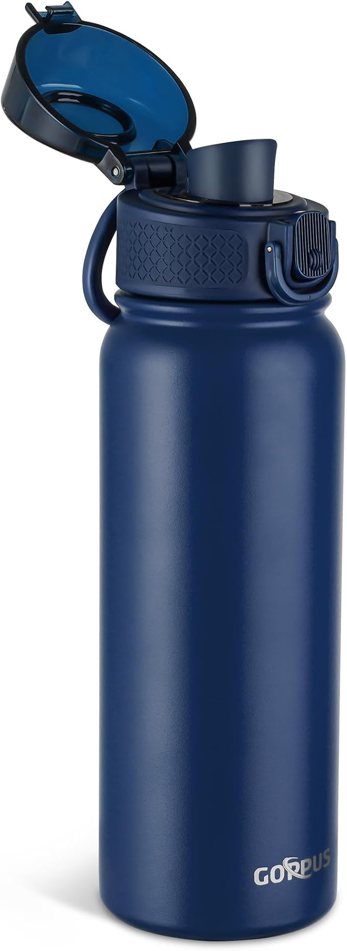 GOPPUS Insulated Water Bottle 20oz Stainless Steel BPA-Free Sports Bottle Ideal for School and Travel Silicone Spout Lid Prevents Leaks, Sweat, and Dust (Dark blue)