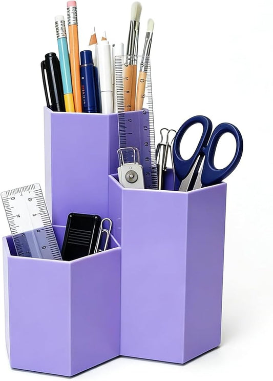 Pencil Organizer Pen Holder for Desk Pens Cup Small Desk Organizer Cute Pen Holder for Office,School and Home (Purple, Triangular)