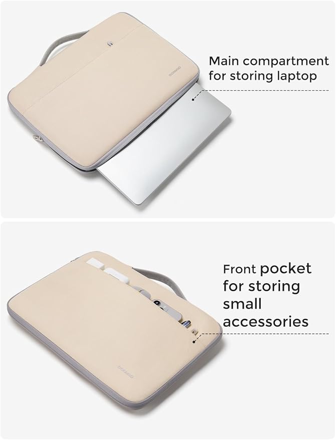 DOMISO 14 inch Laptop Case Sleeve Protective Cover Compatible with 15 inch MacBook Air M4 M3 M2,MacBook Pro,14-15 inch HP Dell ASUS Lenovo Chromebook,Waterproof Computer Cases Bag with Handle,Beige