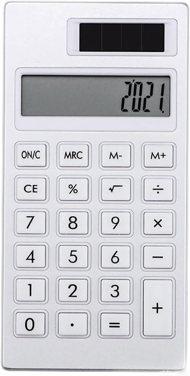 HEEPDD 12 Digit Solar Desktop Calculator, White Basic Standard Calculator with Elastic Rubber Buttons and Lightweight Design for Office School Business Use (White)