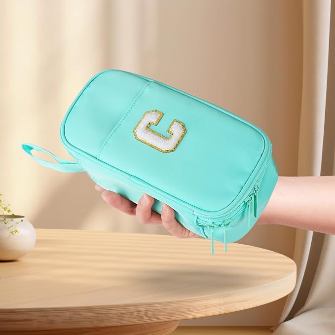 Large Pencil Case,Big Capacity Pencil Pouch,Personalized Initial Pencil Bag with smooth zipper,Multiple Pockets,Cute Aesthetic Stationery Pen Case Bag for Teen Girls College (Mint Green, A)