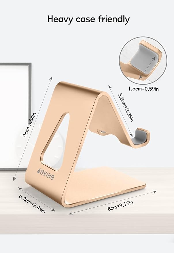 Aoviho Cell Phone Stand for Desk, Aluminum Phone Holder for iPhone 17 16 15 Pro Max, Samsung Galaxy, Stable Office Desk Accessories,Hands Free Stand for Office Home, Rose Gold